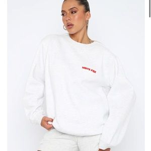 White Fox Boutique White Crewneck Sweatshirt with Red Logo